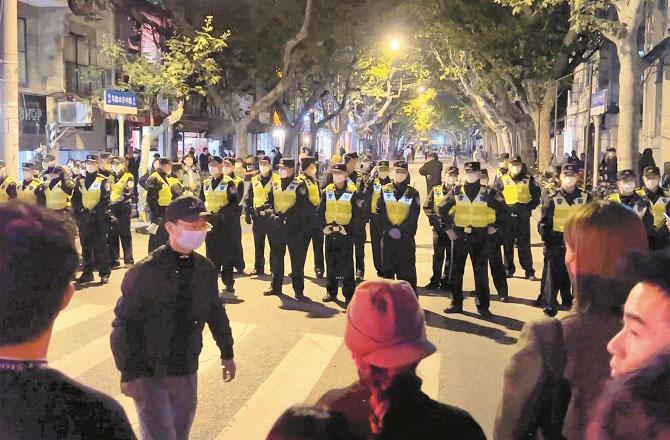 A similar arrangement was made in Shanghai to stop the protestors. Picture: AP/PTI