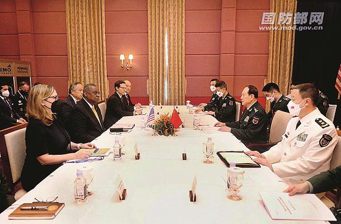 US Defense Minister Austin Lloyd and Chinese Defense Minister Wei Fenghe met.Picture:INN
