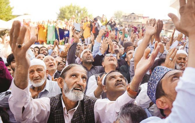 Pilgrims praying at Hazrat Bil Dargah in Srinagar.Picture:INN