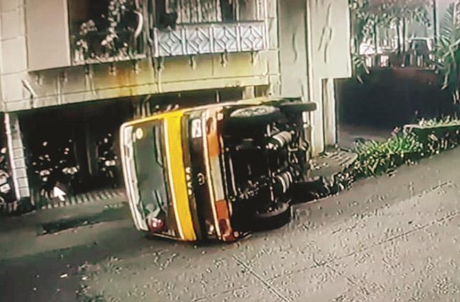 The bus overturned when the driver lost control