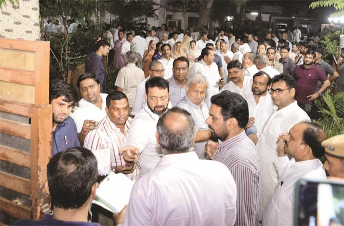 Congress MLAs in Rajasthan can be seen outside Speaker CP Joshi`s residence. (Photo: PTI)