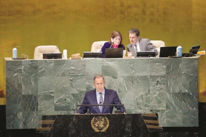 Russian Foreign Minister Sergey Lavrov was addressing the United Nations General Assembly.Picture:AP/PTI