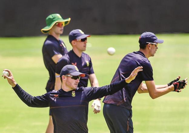 South African players in practice .Picture :PTI