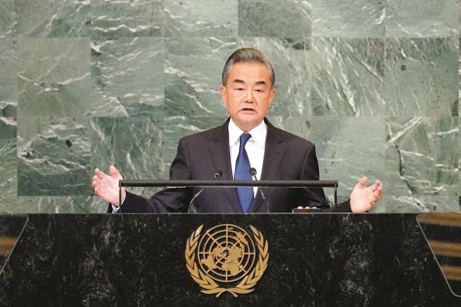 Chinese Foreign Minister Wang Yi addressing the General Assembly. .Picture:INN