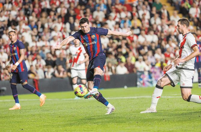 Robert Lewandowski scored the only goal for Barcelona against Rio Vallecano. (PTI)
