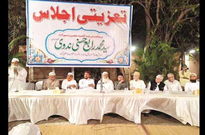 The scene of the condolence meeting held for Maulana Syed Muhammad Rabey Hasani Nadwi