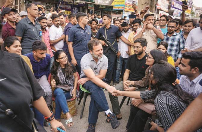 Rahul Gandhi is busy in public communication. He met the students at Delhi University on Thursday. (PTI)