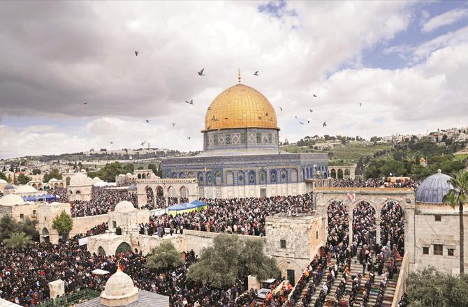 The scene of performing Friday prayers in the compound of the first Qibla (Photos: PTI)