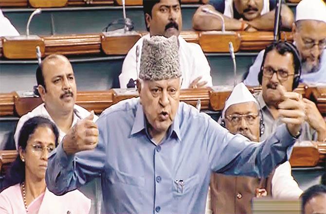 National Conference Member of Parliament Farooq Abdullah during his speech in Parliament