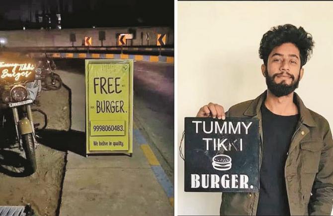 Tappan Brahm Bhatt, the owner of Tommy Tiki Burger, in the second picture shows how he started the business.Photo. INN
