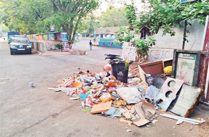 A pile of garbage is seen adjacent to the bus depot of Nerul. Photo: Inquilab