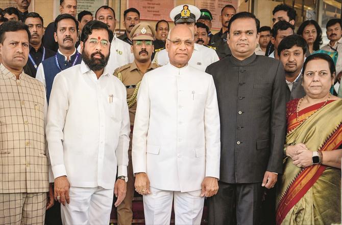 Governor Ramesh Bais, Minister Alia Eknath Shinde, Speaker Rahul Narvekar and others on the occasion of their arrival in the Assembly. (PTI)