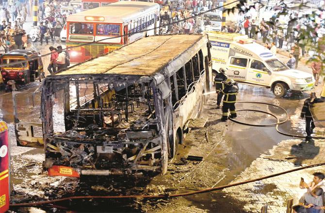 On February 22, a bus caught fire near Andheri station.