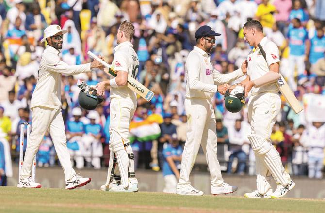 Indian players shaking hands with Australian batsmen after the win (Photo, PTI)