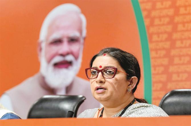 Union Minister Smriti Irani defends Prime Minister Modi at a press conference at BJP headquarters. (PTI)