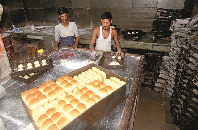 Pav is being prepared in a bakery.