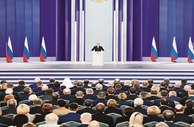 Russian President Vladimir Putin addressing the Parliament. (AP/PTI)