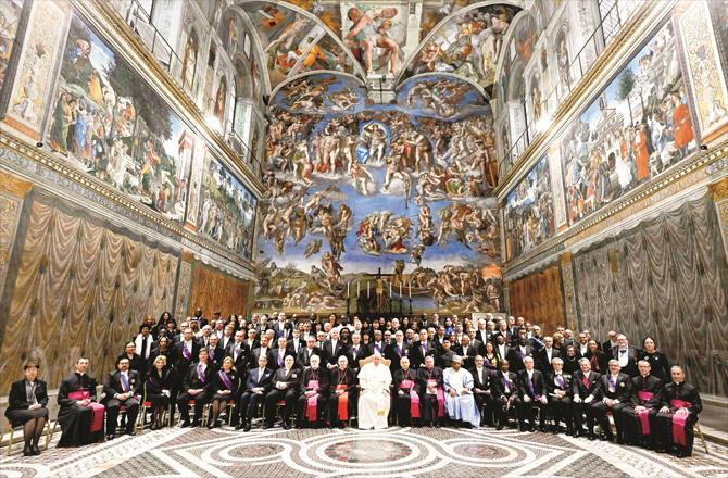 A scene from Pope Francis` annual meeting with diplomats in Vatican City.