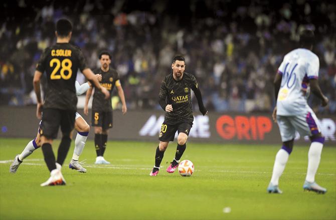 Lionel Messi showing off his skills during an exhibition match