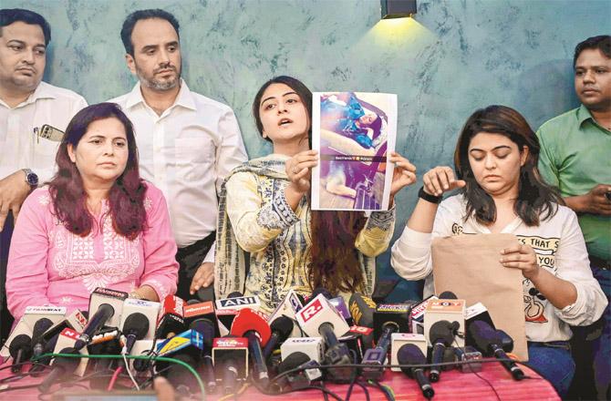 Sheezan Khan`s sisters during the press conference.(PTI)