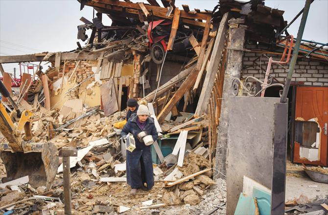 An elderly woman in a devastated area of Ukraine. (AP/PTI)