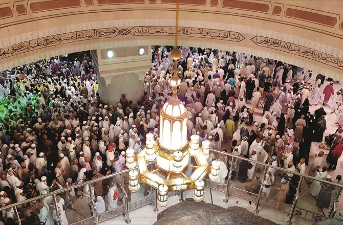 The inner part of Masjid Haram where a part of Safa Hill can also be seen