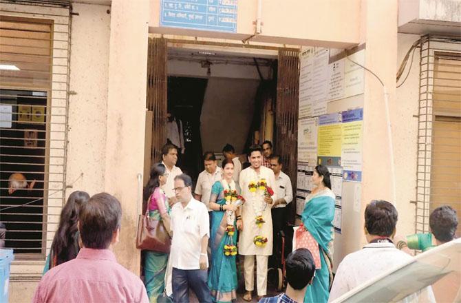 The bride and groom couple after registering the marriage at the magistrate`s office (file photo)