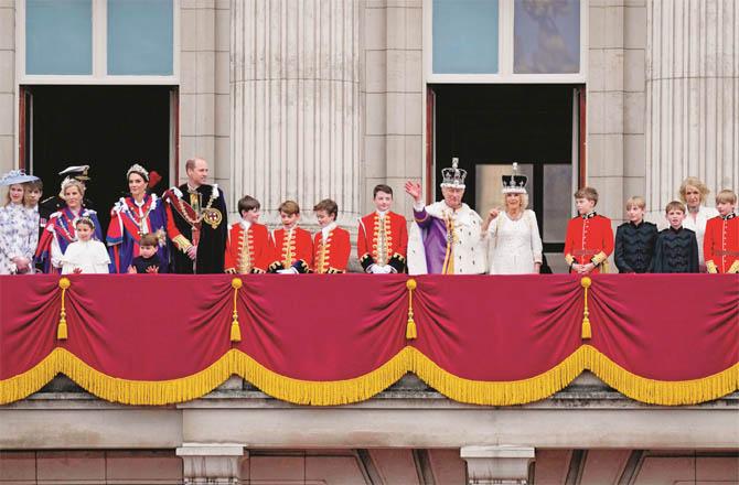 Britain`s King Charles III and Queen Camilla with the royal family on the balcony of Buckingham Palace after the coronation. (AP/PTI)