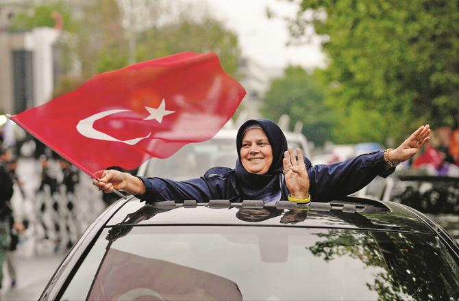 Celebration of female supporters of Recep Tayyip Erdogan in Istanbul. (AP/PTI)