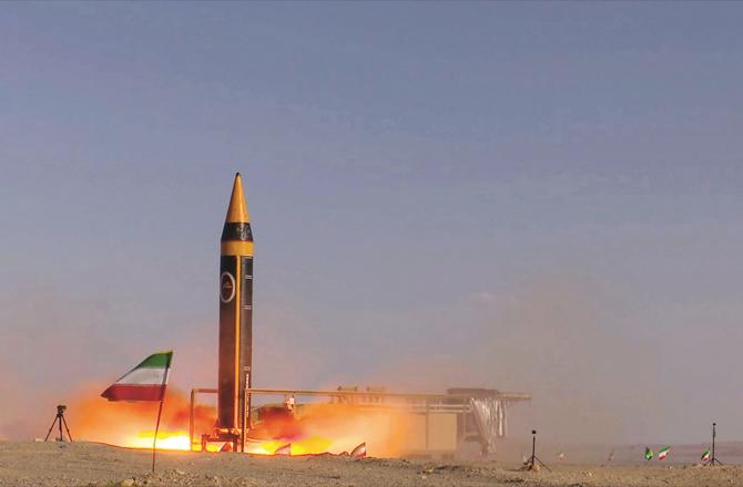 The scene of the testing of an Iranian missile with a range of 2,000 km
