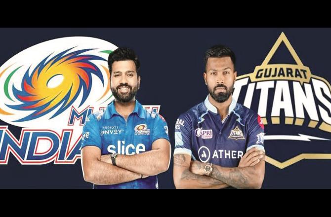 Gujarat Titans captain Hardik Pandya will be hoping for a great performance from his best spinner Rashid Khan (right) while Mumbai Indians captain Rohit Sharma will be hoping for a great performance from his aggressive batsman Surya Kumar Yadav (left).