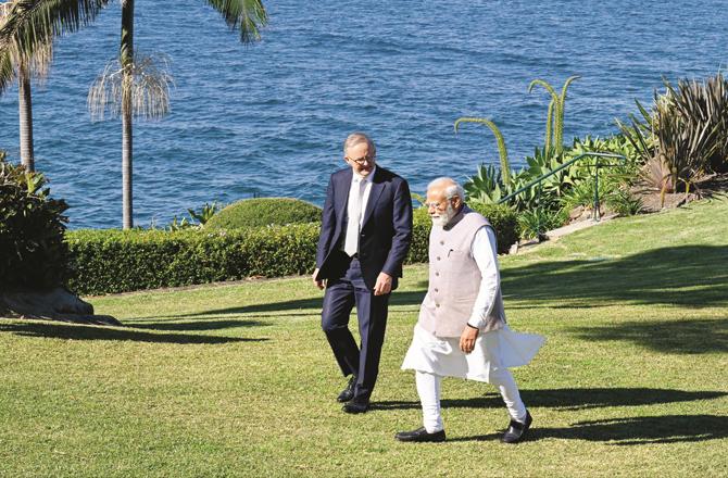 Prime Minister Narendra Modi and his counterpart Anthony Albanese. (AP/PTI)