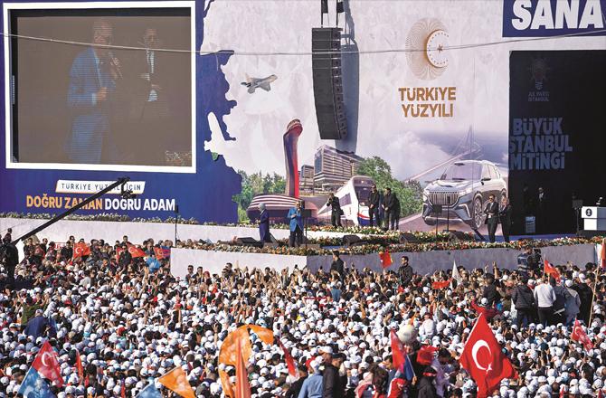 Recep Tayyip Erdogan addressing the rally. (AP/PTI)
