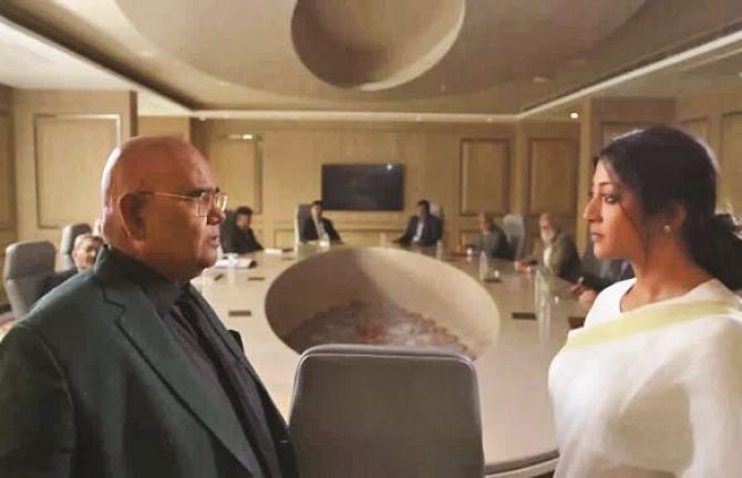 Satish Kaushik and Pauly Damm can be seen in a scene from the web series `Aakhri Shikar`. Photo: INN