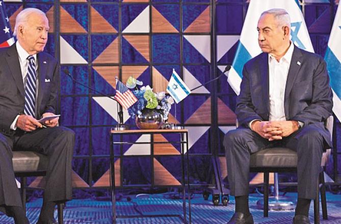 US President Joe Biden talking to Israeli Prime Minister Netanyahu. Photo: INN