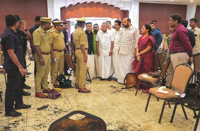 After the blast, Chief Minister Pinarayi Vijayan visited the site and interacted with the investigating officers. Photo: PTI