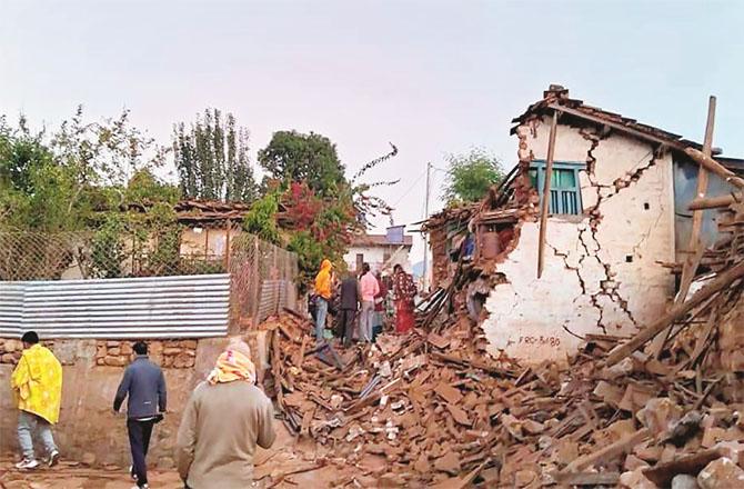Many houses have been destroyed due to the earthquake in a village in north-western Nepal. Photo: PTI