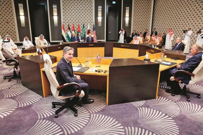 Antony Blinken and other Arab leaders can be seen attending the meeting held in Amman. Photo: INN
