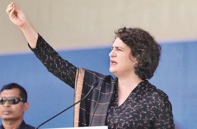 Priyanka Gandhi during a rally in Khanapur. Photo: PTI
