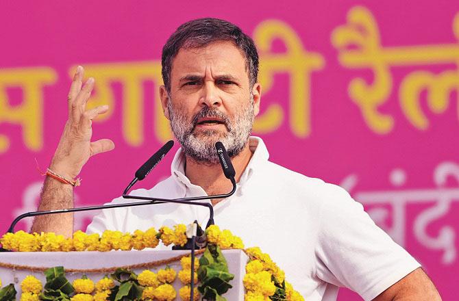 Addressing a rally in Bandi, Rahul. Photo: PTI