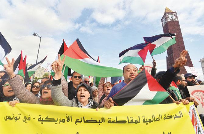 People demonstrate in support of Palestine in Tunisia (Photo: Agency)