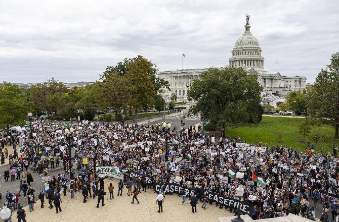 A scene from a demonstration in support of Gaza in Washington. Photo: PTI