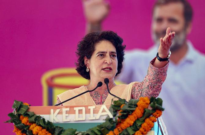 Priyanka Gandhi addressed the Women`s Rights Conference. Photo: PTI