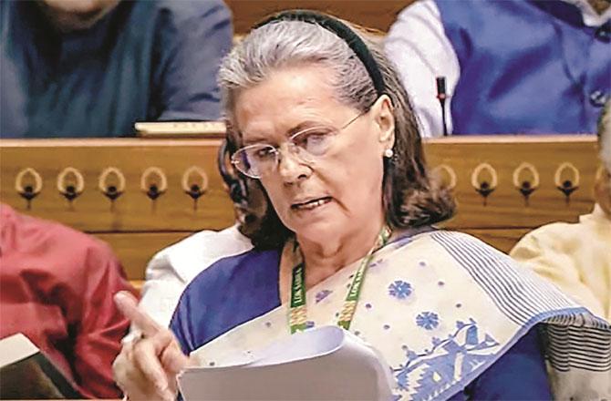 Former Congress president Sonia Gandhi participating in the debate on the reservation bill. (PTI)