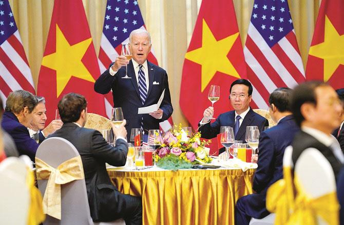 US President Joe Biden`s controversial lunch with his Vietnamese counterpart Vu Van Thuong. Photo: PTI