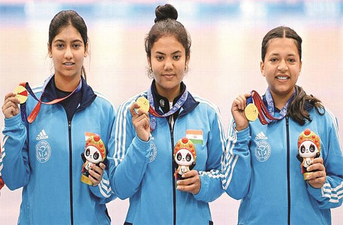 Indian women shooters who won medals at the Asian Games.Photo. INN
