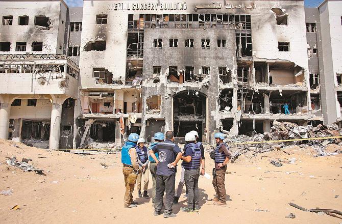 United Nations team inspecting the destroyed Al-Shifa Hospital. Photo: INN