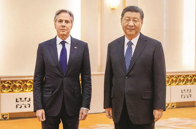 Chinese President Xi Jinping and US Secretary of State Anthony Blanken. Photo: Agency