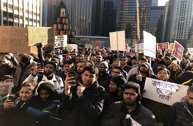 Indians living in the US protesting against the CAA. Image: X