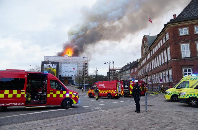 Fire in Denmark Stock Exchange building. Photo: PTI